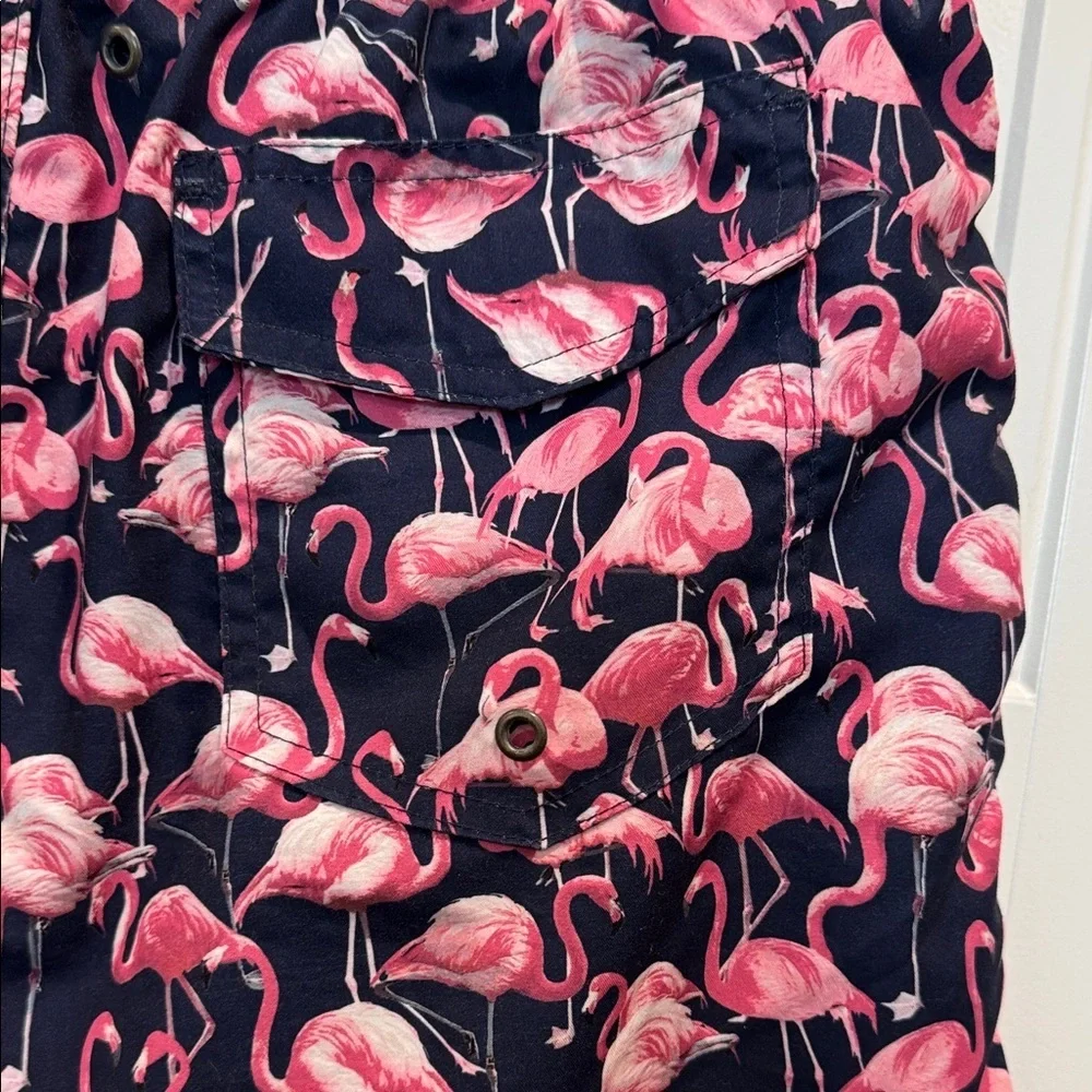 Men's Flamingo Print Swim Trunks - Pink on Navy